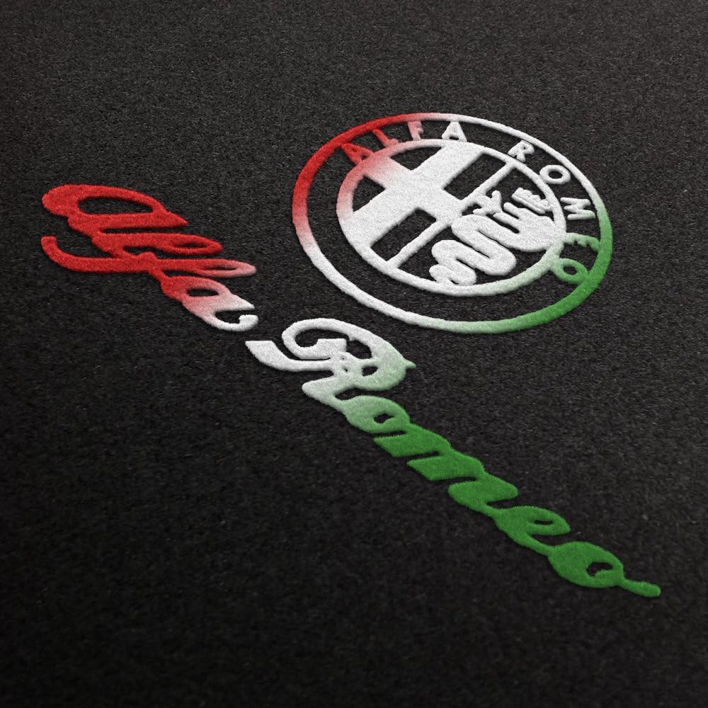 Eine schwarze Ecke mit Detailaufnahme eines Alfa Logos in italia Farben.