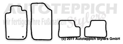 Das Schnittmuster für Fussmatten Peugeot 206CC Halter FS 00-07