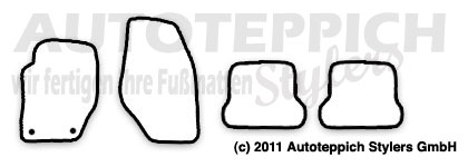 Das Schnittmuster für Fussmatten Peugeot 308CC Halter FS 09-11